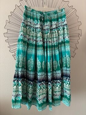 Christopher & Banks Cotton Maxi Skirt Turquoise and Blues Size M